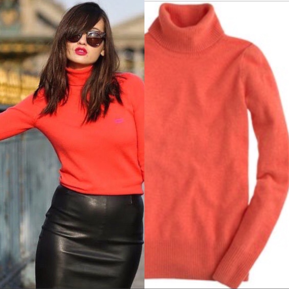 J. Crew coral red turtleneck sweater new medium